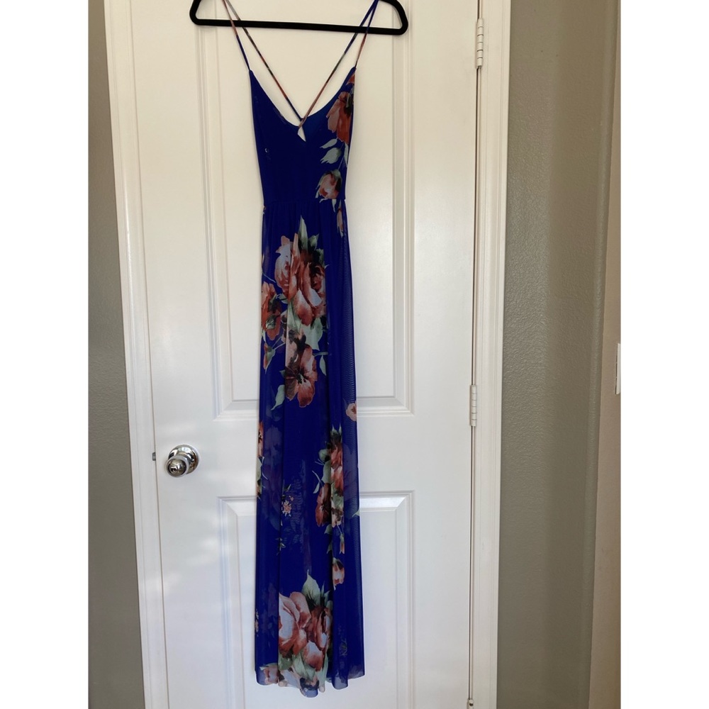 Blue Blush Royal Printed Mesh Layered Maxi